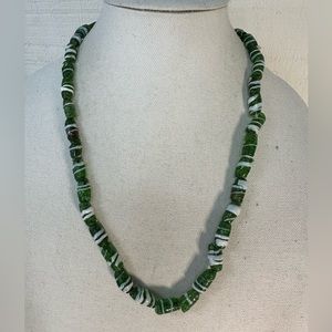 Heavy green and white glass bead necklace